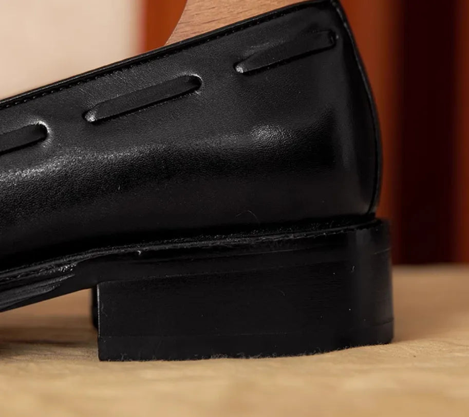 Men's black and brown genuine leather slip-on loafers with rubber soles and British style design