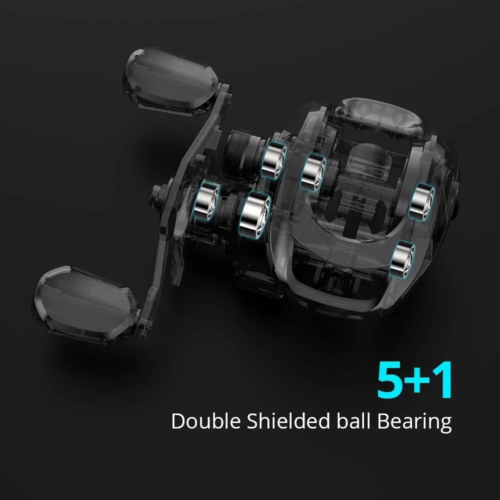 Drip Wheel fishing reel with rocking wheel line mechanism showing left and right hand configuration options