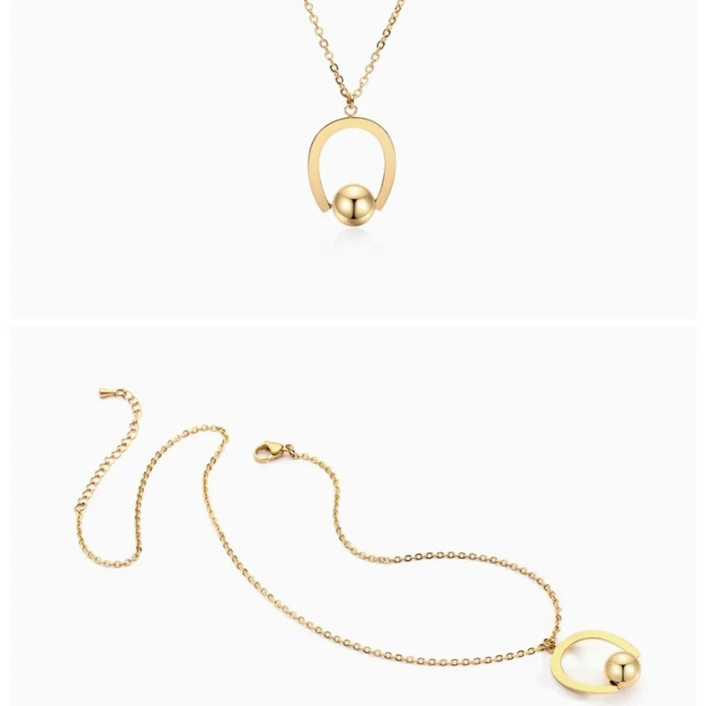 Stainless steel bead chain necklace with geometric pendant in gold or silver electroplated finish