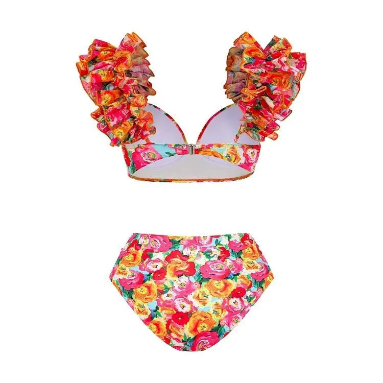 Women's floral print push up bikini high waist swimsuit two piece set