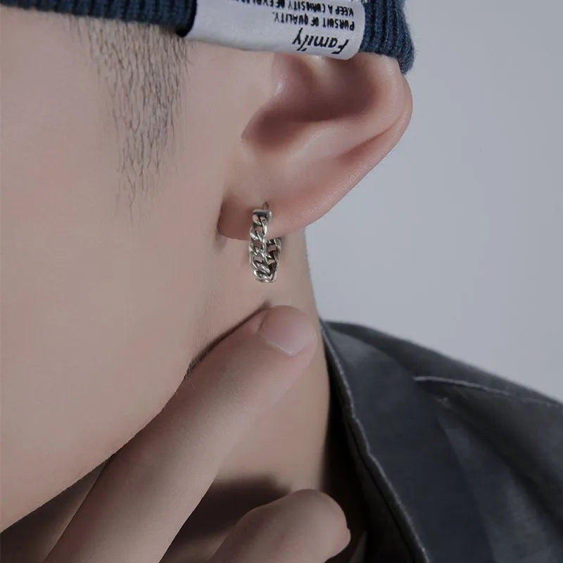 Men's copper geometric hip hop earrings in 10mm and 14mm sizes with auspicious cloud design
