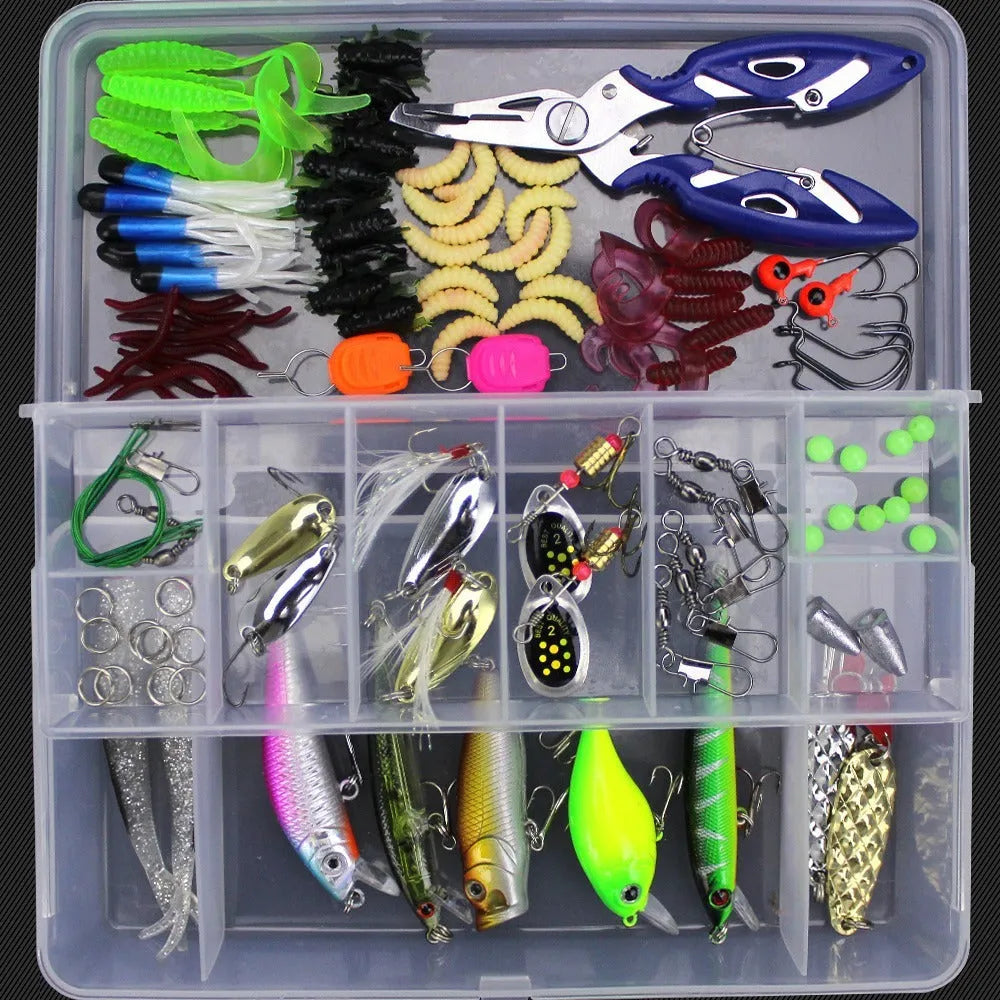 Junior fishing lure suit set in PP plastic box with multiple pack size options for entry-level anglers