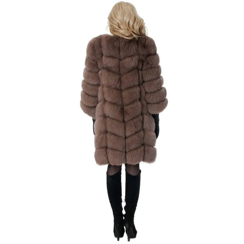 Women's thick artificial fur winter coat in multiple colours with 80cm length