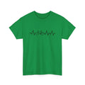 Green cotton short-sleeve t-shirt with a printed letter design on the front.
