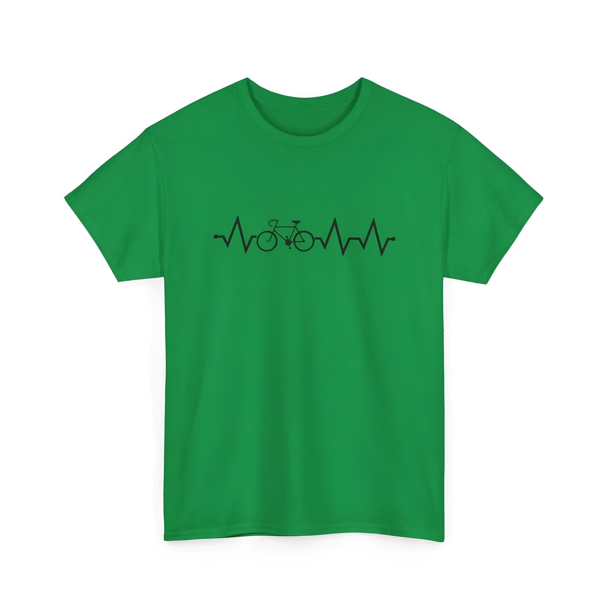 Green cotton short-sleeve t-shirt with a printed letter design on the front.