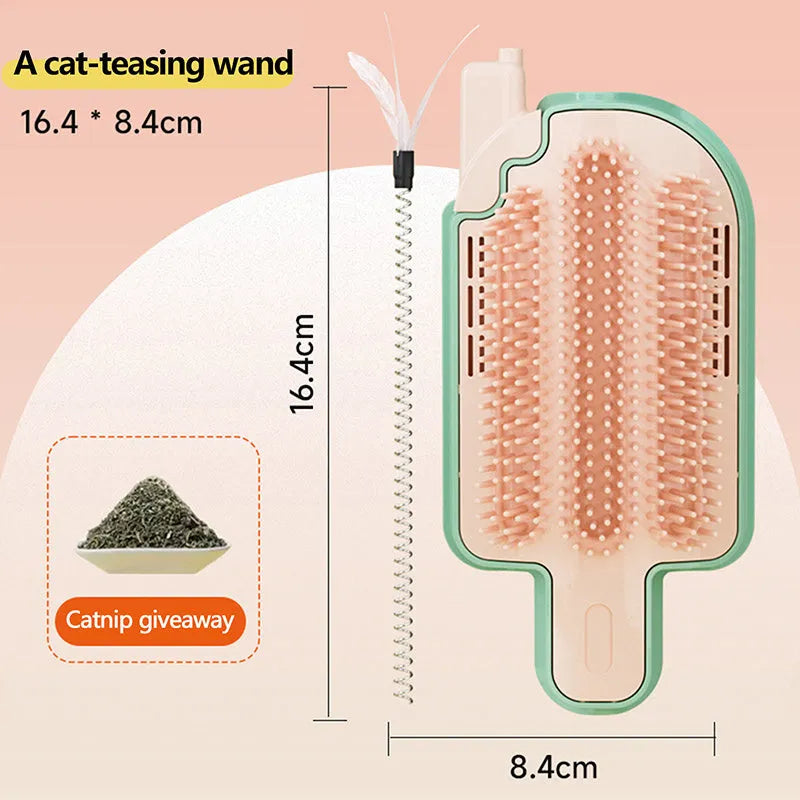 Ice cream cone shaped cat scratching toy with grooming massager function