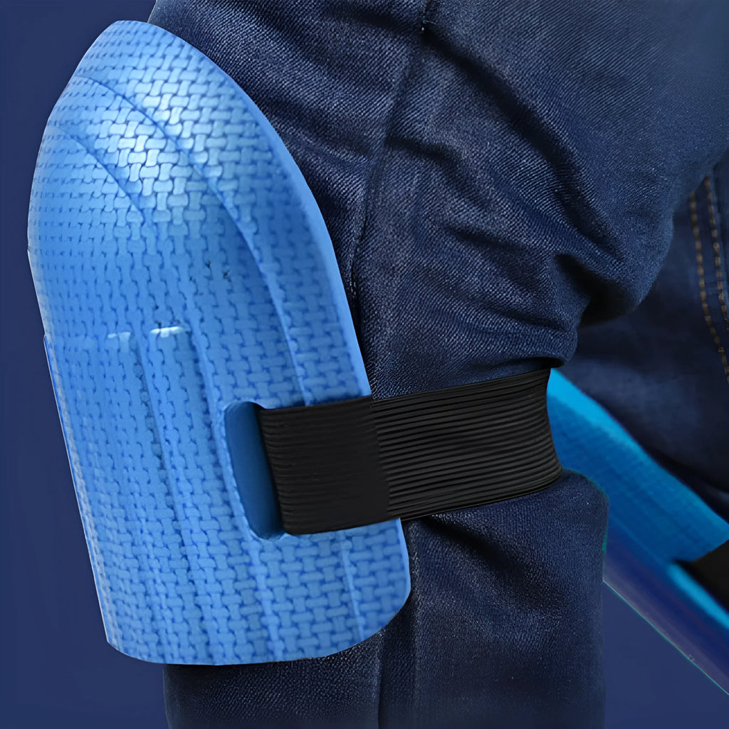 A pair of EVA foam kneepads, approximately 11mm thick, shown in one of four colour options: black, blue, green, or pink.