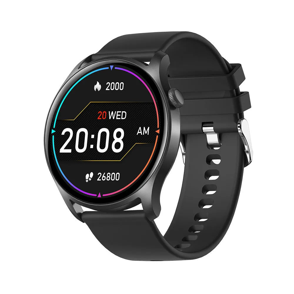 Bluetooth smart watch with heart rate and blood pressure monitoring on silicone wristband