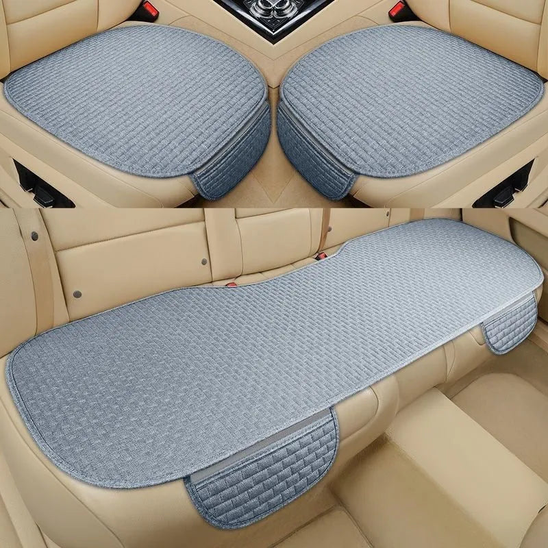 Linen car cushion with hemming style in classic black and red, charm coffee or warm cream colour options