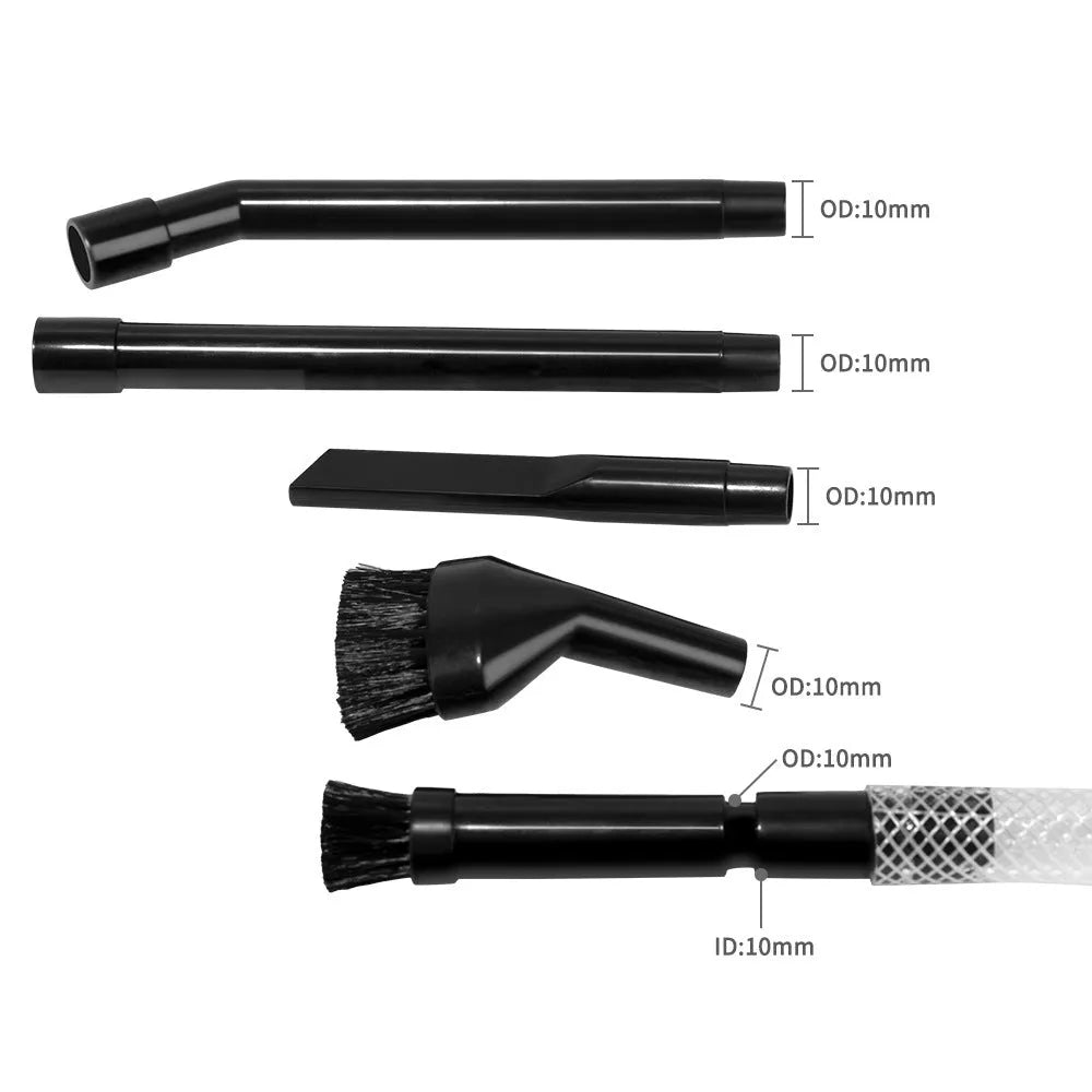 Eight-piece vacuum cleaner accessory set with small suction heads for auxiliary dust collection