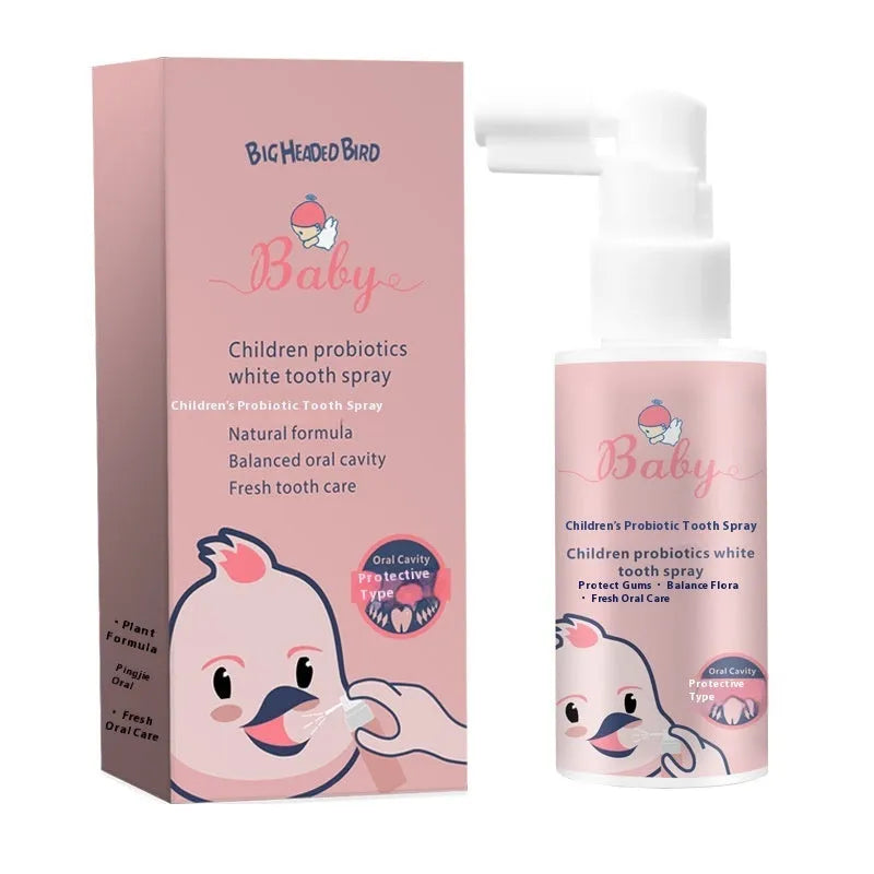 Children's probiotic teeth cleaning spray bottle in strawberry or orange flavour, 40ml oral care product