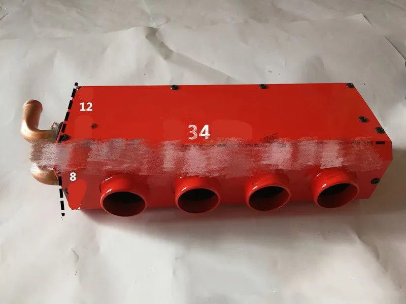 Metal car heater unit with copper pipe for 12V and 24V vehicles, dimensions 34x12x8 cm