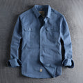 British retro men's cotton long sleeve shirt in light blue solid colour regular fit