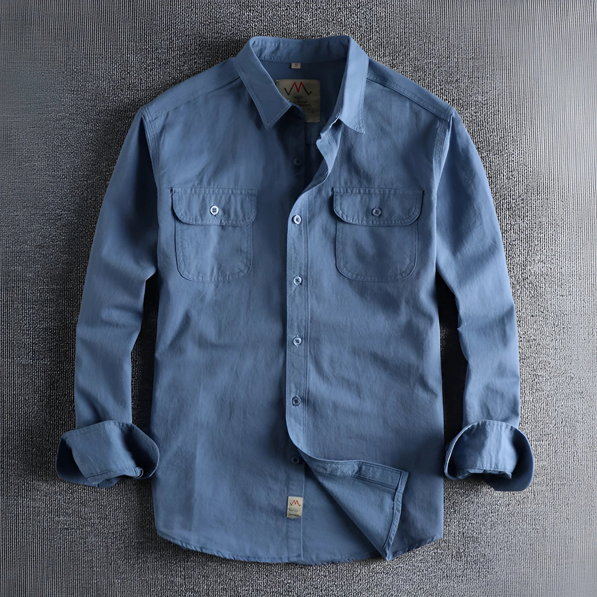 British retro men's cotton long sleeve shirt in light blue solid colour regular fit