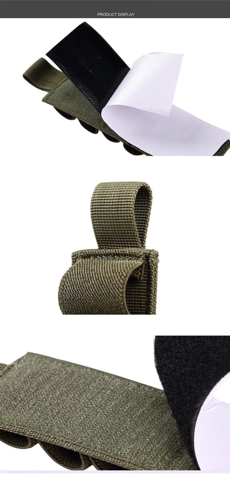Tactical 6-hole storage sticker in 1000D nylon, shown in army colour, measuring 5 by 16.5 centimetres.