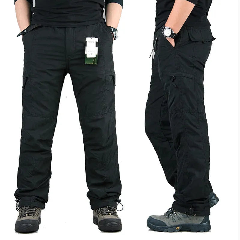 Men's stone-washed cotton overalls with wool lining in loose straight-leg fit