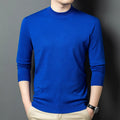 Men's round neck wool blend sweater in various colours showing pullover style with long sleeves