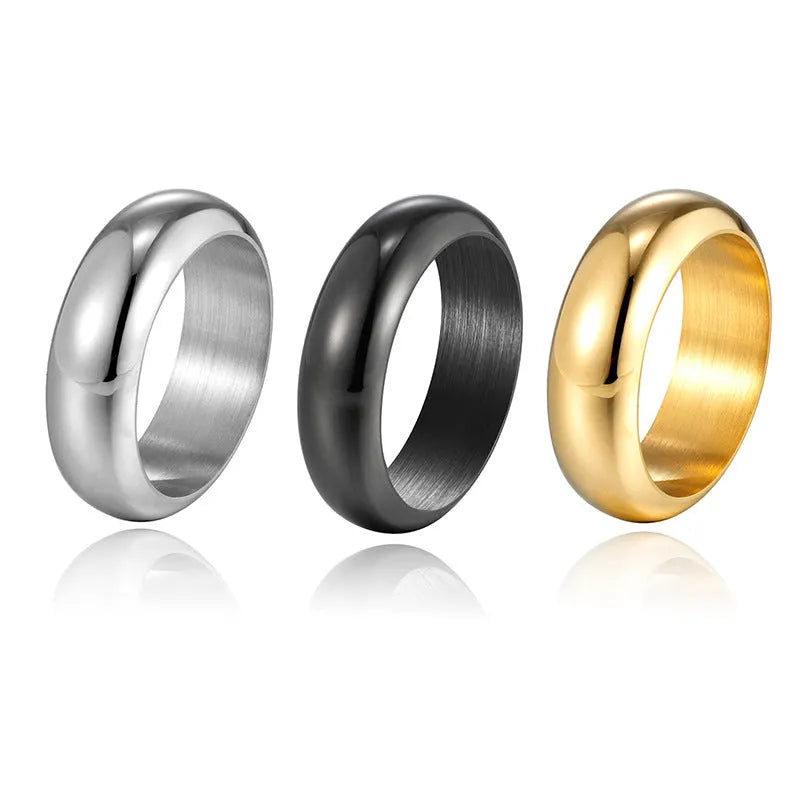 Glossy electroplated titanium steel ring in gold, black, and steel colour options