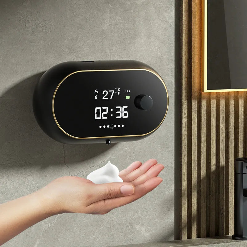 Automatic wall-mounted foam soap dispenser with USB power cable and 500ml capacity reservoir