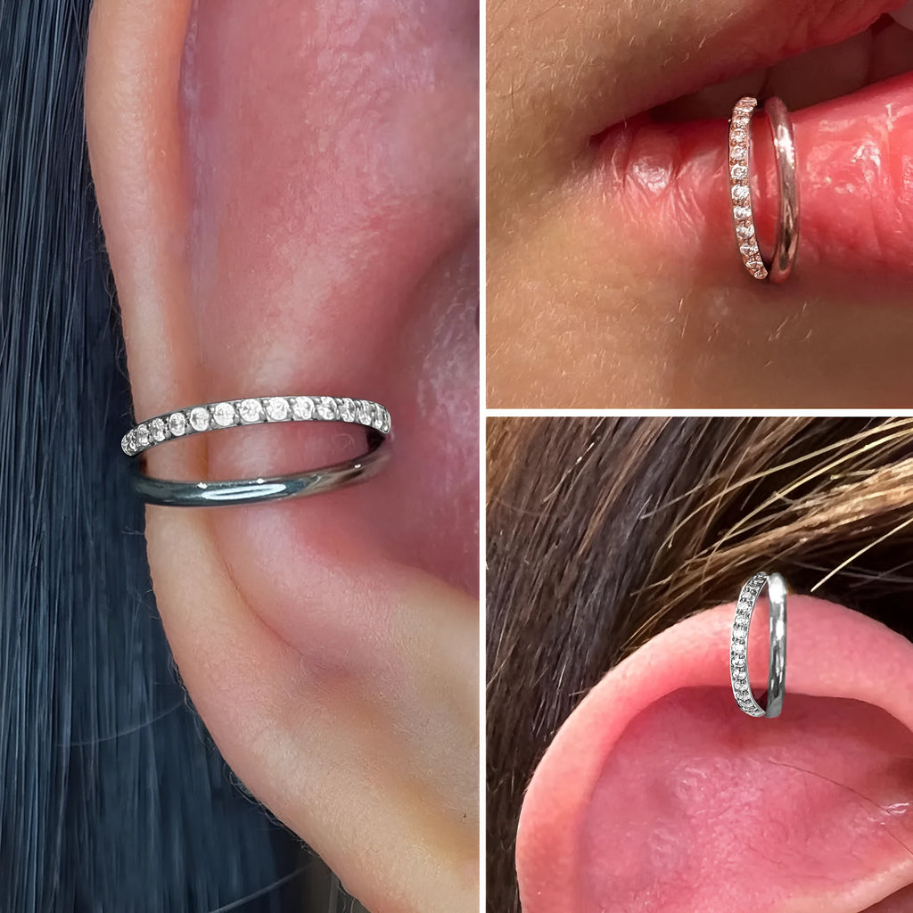 Titanium alloy nose ring stud with diamond detail on a silver-coloured post.