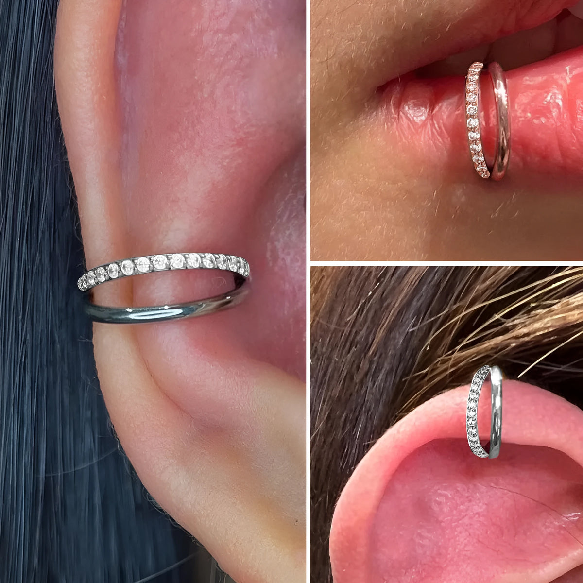 Titanium alloy nose ring stud with diamond detail on a silver-coloured post.