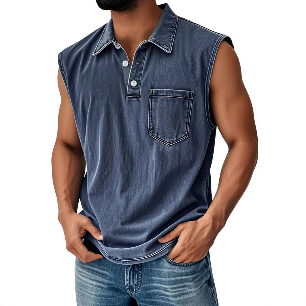 Men's loose fit short sleeve polo shirt with 3D digital print design and button collar.