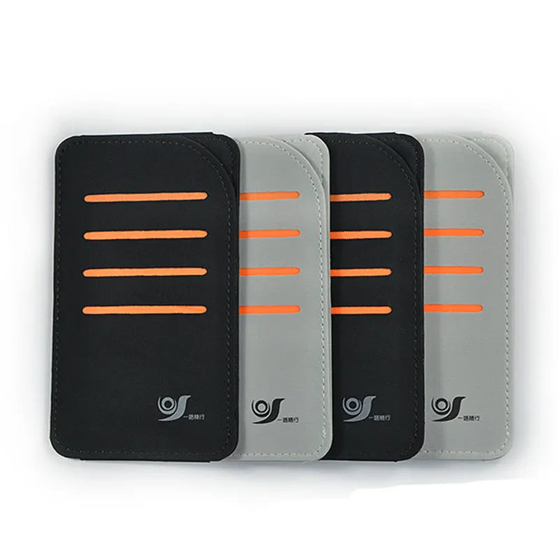 Car sun visor shading panel set showing four foldable tablets and a vehicle-mounted storage bag in grey or black.