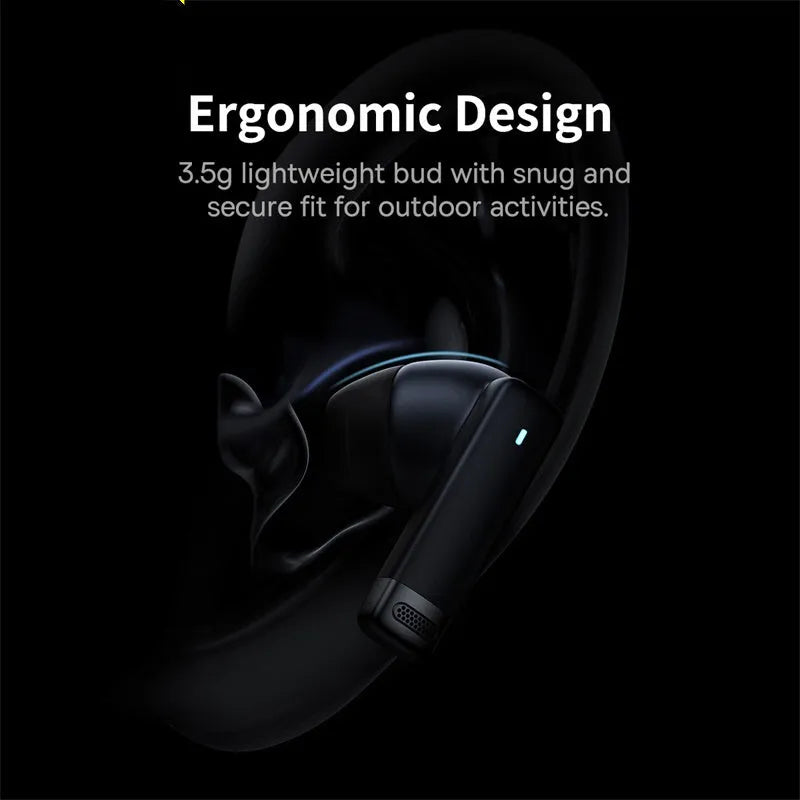 Pearl White and Obsidian Black true wireless earphones with charging case on a grey background.