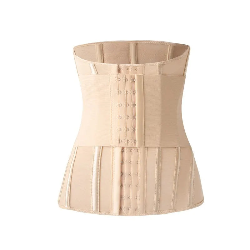 Nylon belly band waist trainer in black and apricot colours showing front view