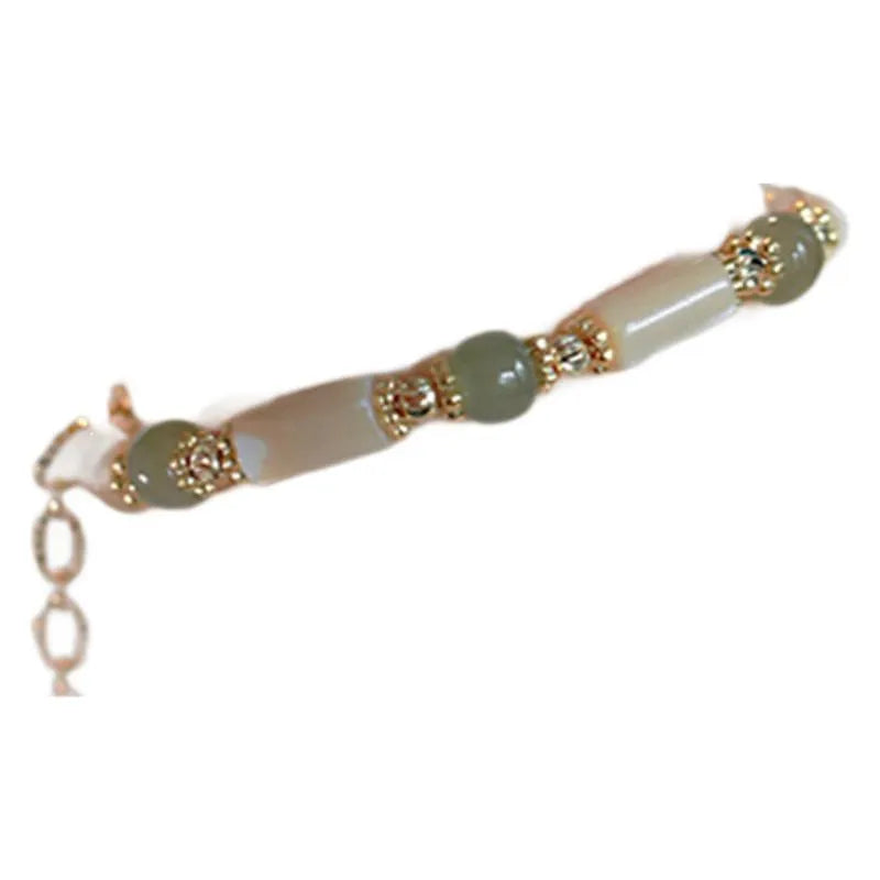 White Hetian jade geometric bracelet with round beads for women