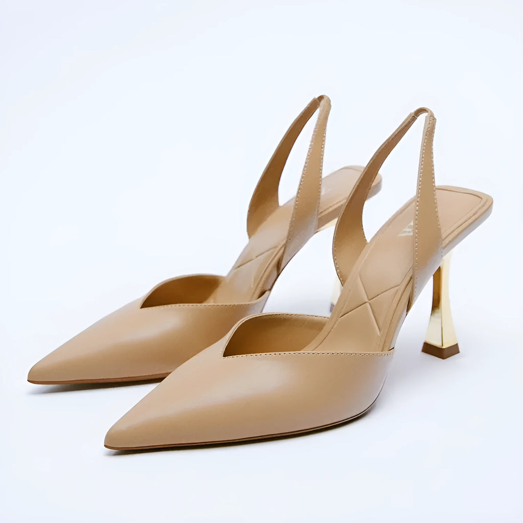 Women's patent leather pointed toe high heels in apricot colour Korean style shallow mouth design