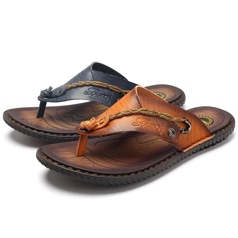 Men's dark blue herringbone pattern outdoor slippers with a rubber sole, shown in a plus size.