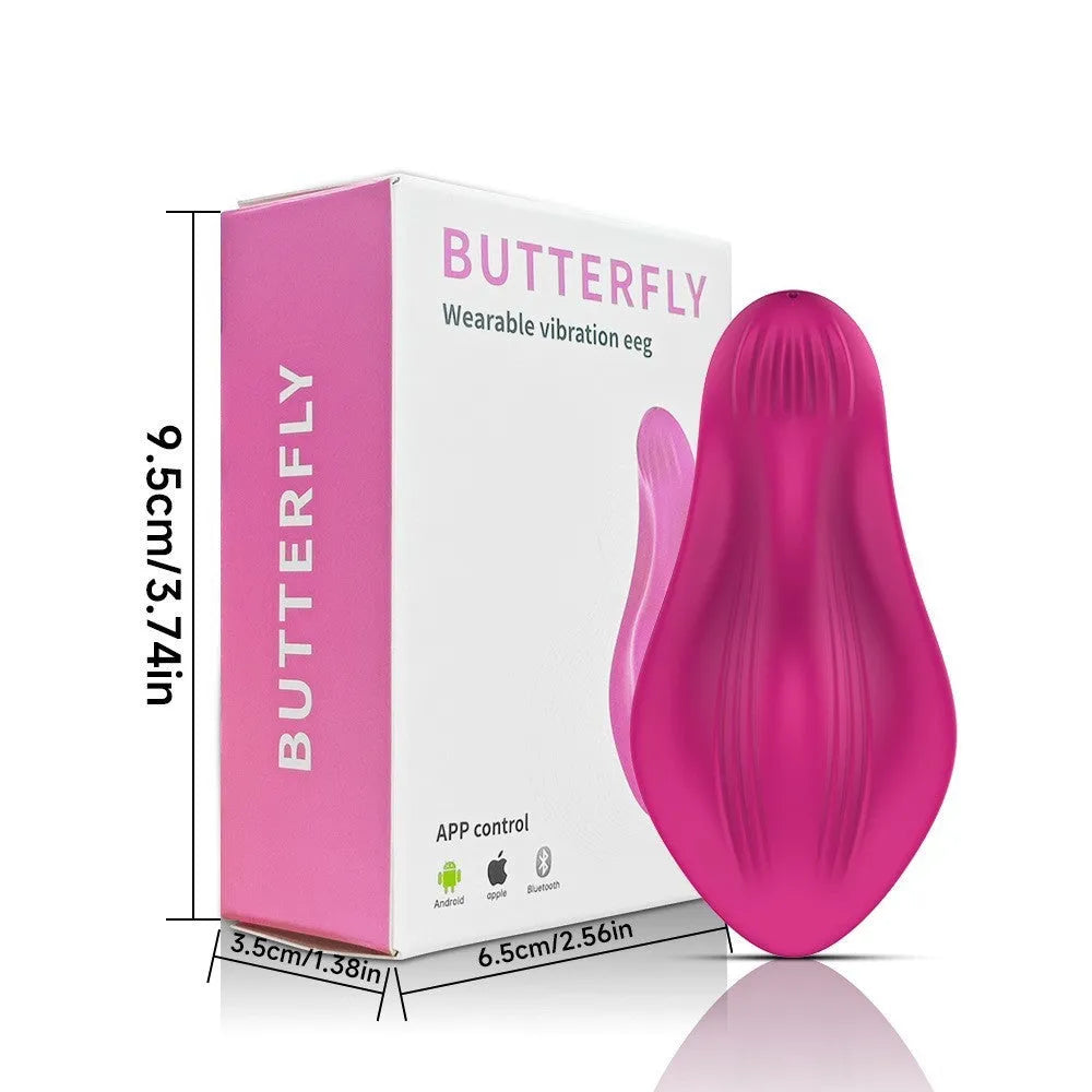 Rose red wearable female massager with cute butterfly design and smartphone app control