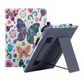 Kindle Paperwhite 11 leather protective case with integrated wrist splint bracket, shown in a selection of colour options.