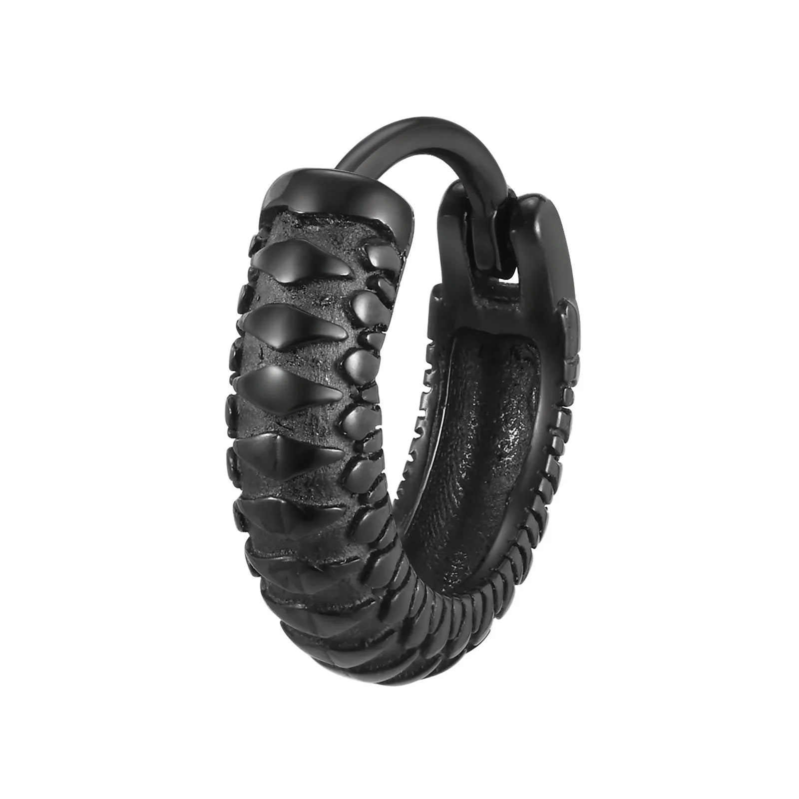 Stainless steel snake pattern hip hop earrings in black and gold colour options