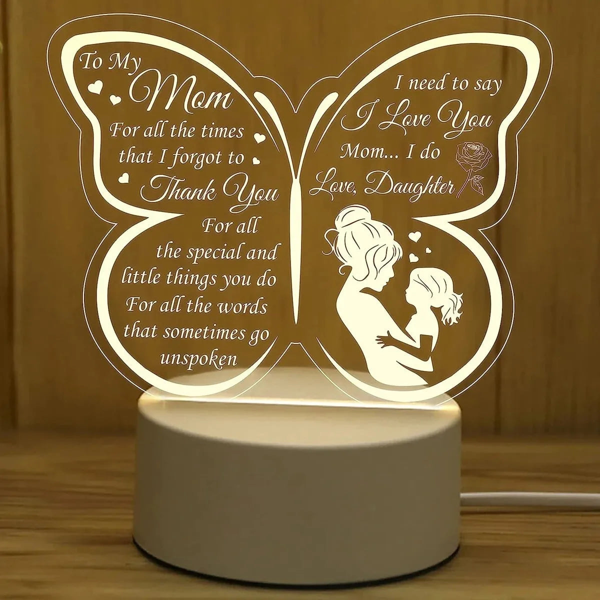 Heart-shaped clear acrylic table lamp with touch control on desk