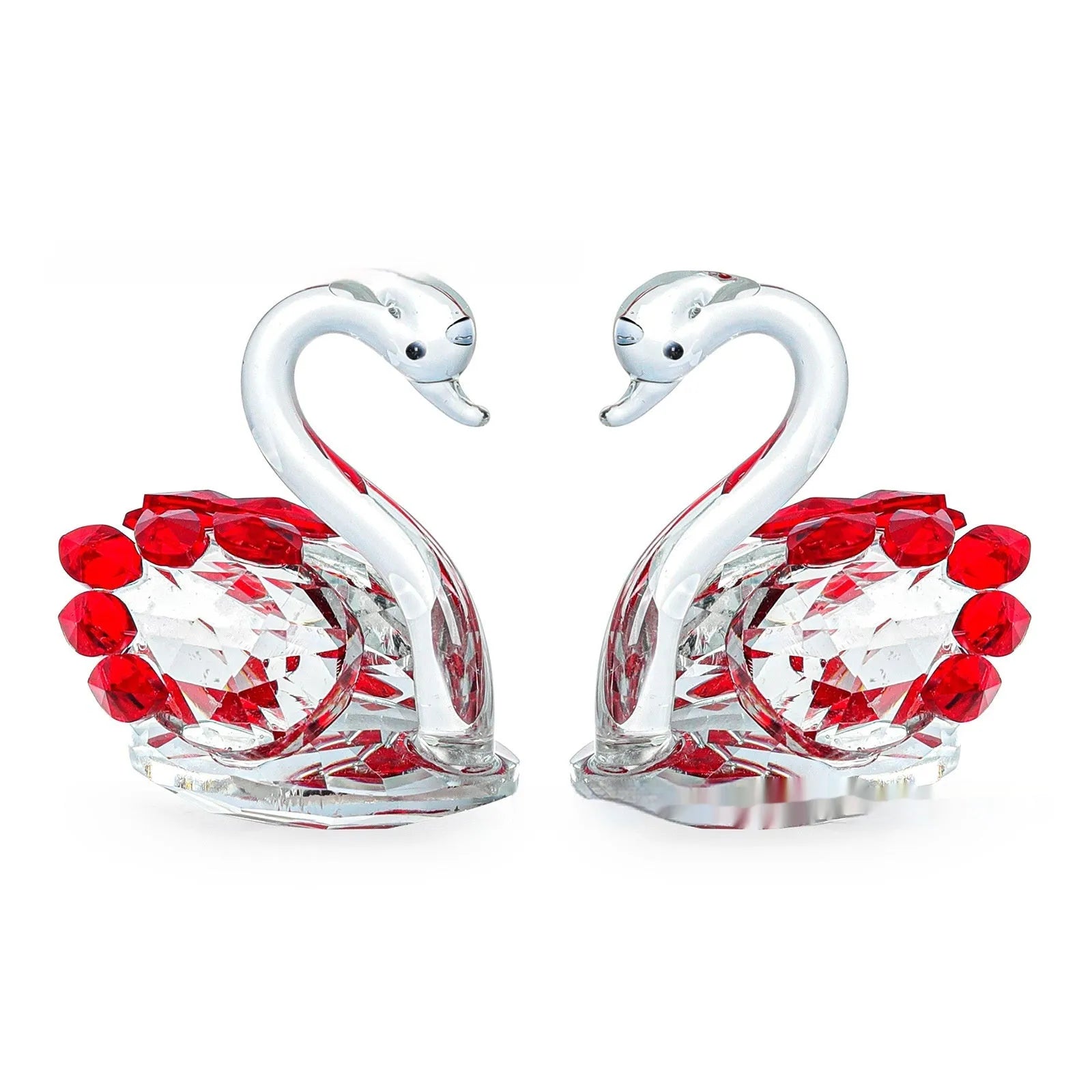 Crystal swan desktop decoration in red, blue, pink, or purple with solid head or drill-ready styles