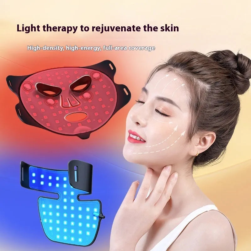 Black LED photon therapy mask with four-colour infrared lights and neck care extension