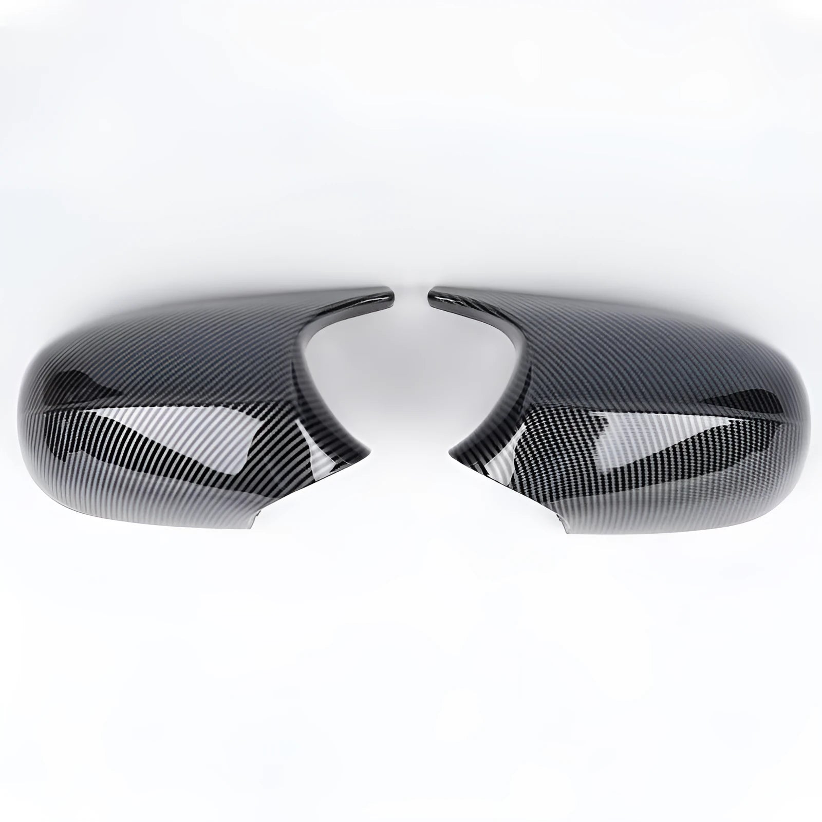 Pair of black ABS plastic rearview mirror housing shells for BMW 3 Series E90.