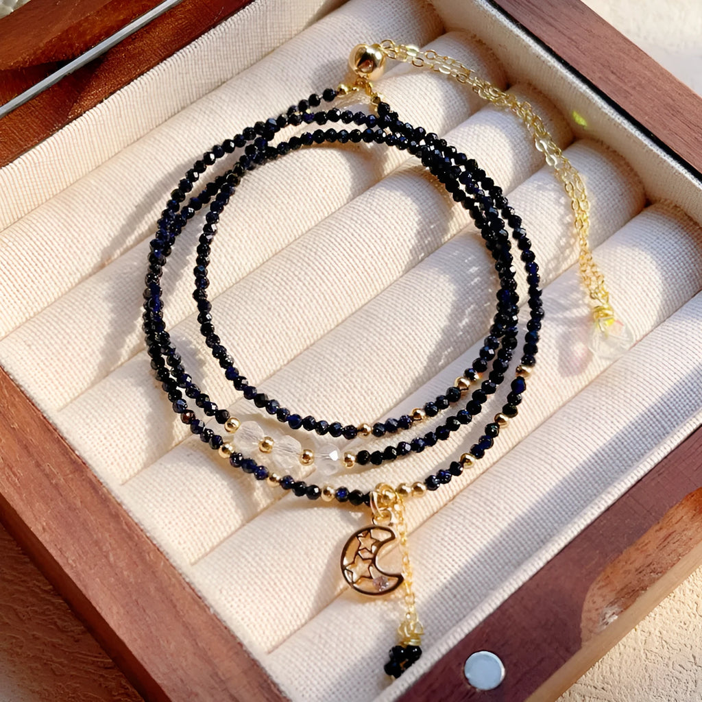 Blue san stone three-ring multi-layer bracelet for women with manual processing details