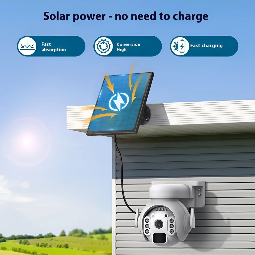 Solar security camera with 3MP HD resolution and colour night vision for remote mobile monitoring