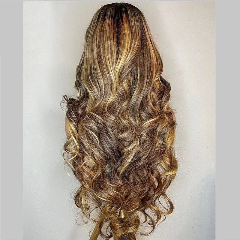 Front lace wig with 134 gradient colour long curly synthetic fibres in black or piano colour options
