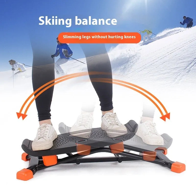 Black mini fitness skiing machine JS101A model with elastic hand straps for home exercise