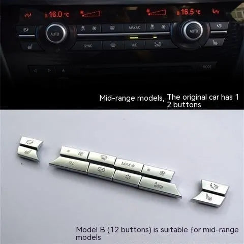 Automotive air conditioning button panel set with silver buttons in low, medium, high fittings