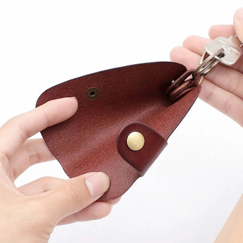 Genuine leather car key case with multifunctional door design in short length format