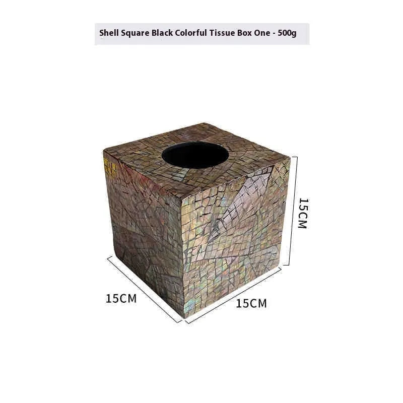 Black shell tissue box storage container with modern design on coffee table