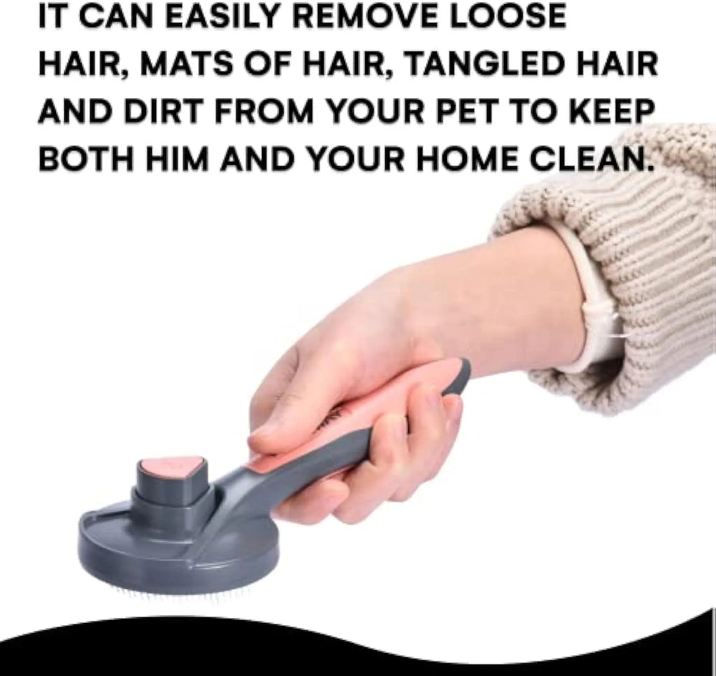 Self cleaning pet grooming brush with one-click button and comfort-grip handle