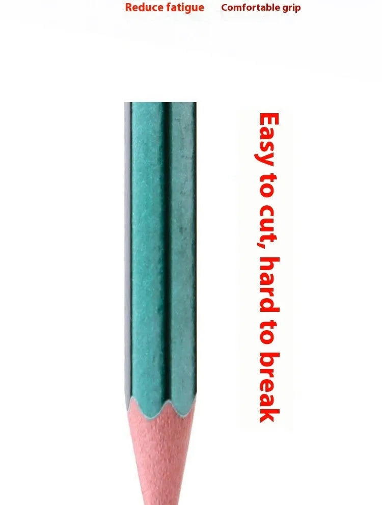 Ten green six-angle wooden pencils with HB and 2B graphite grades laid out in a set.
