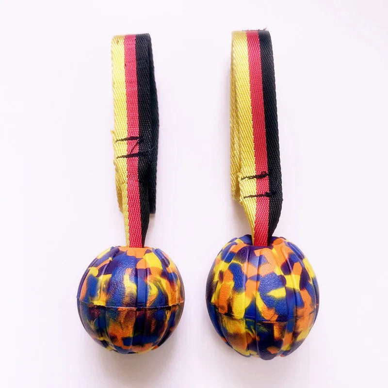 Floating EVA foam dog training ball in camouflage colour with tetherball knot design for water play