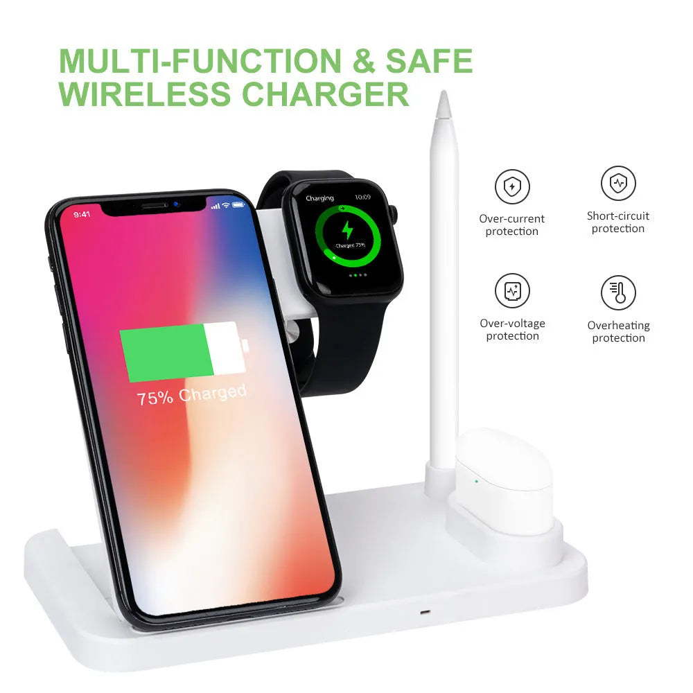 15W folding 4-in-1 wireless charger for Apple iPhone and Apple Pencil in space grey colour